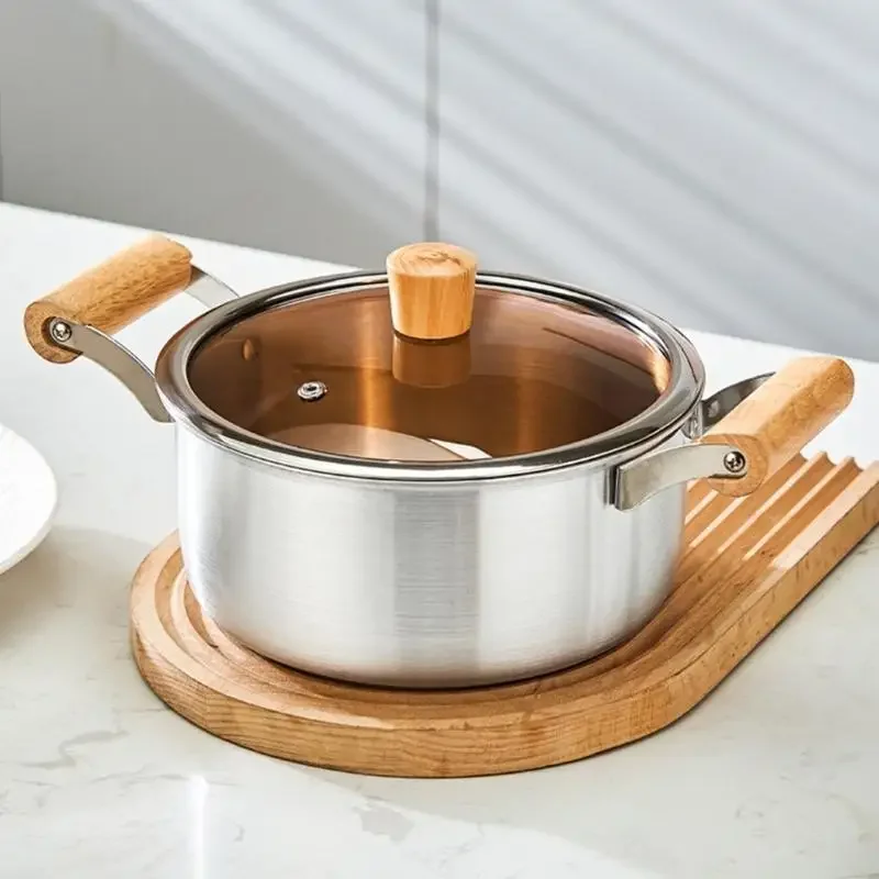 Aluminum Soup Pot Without Coating For Healthy Meals Including Wooden Double Handle Glass Lid And Even Heat Distribution Y5GB