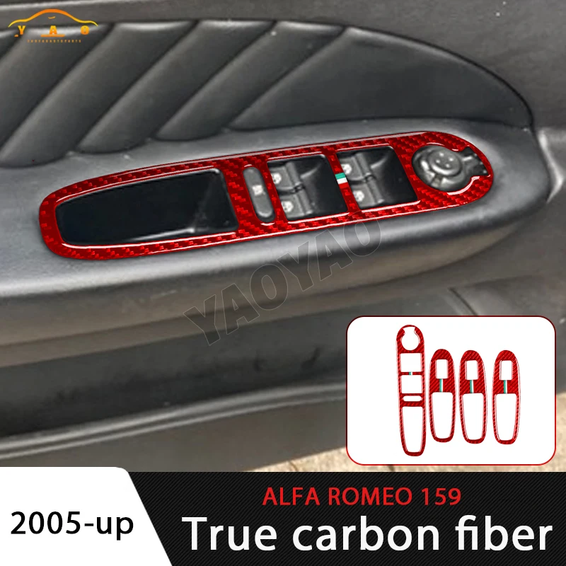 

For 2005-2024 Alfa Romeo 159 Door Window Control Panel Decoration Frame Red Carbon Fiber Car Stickers