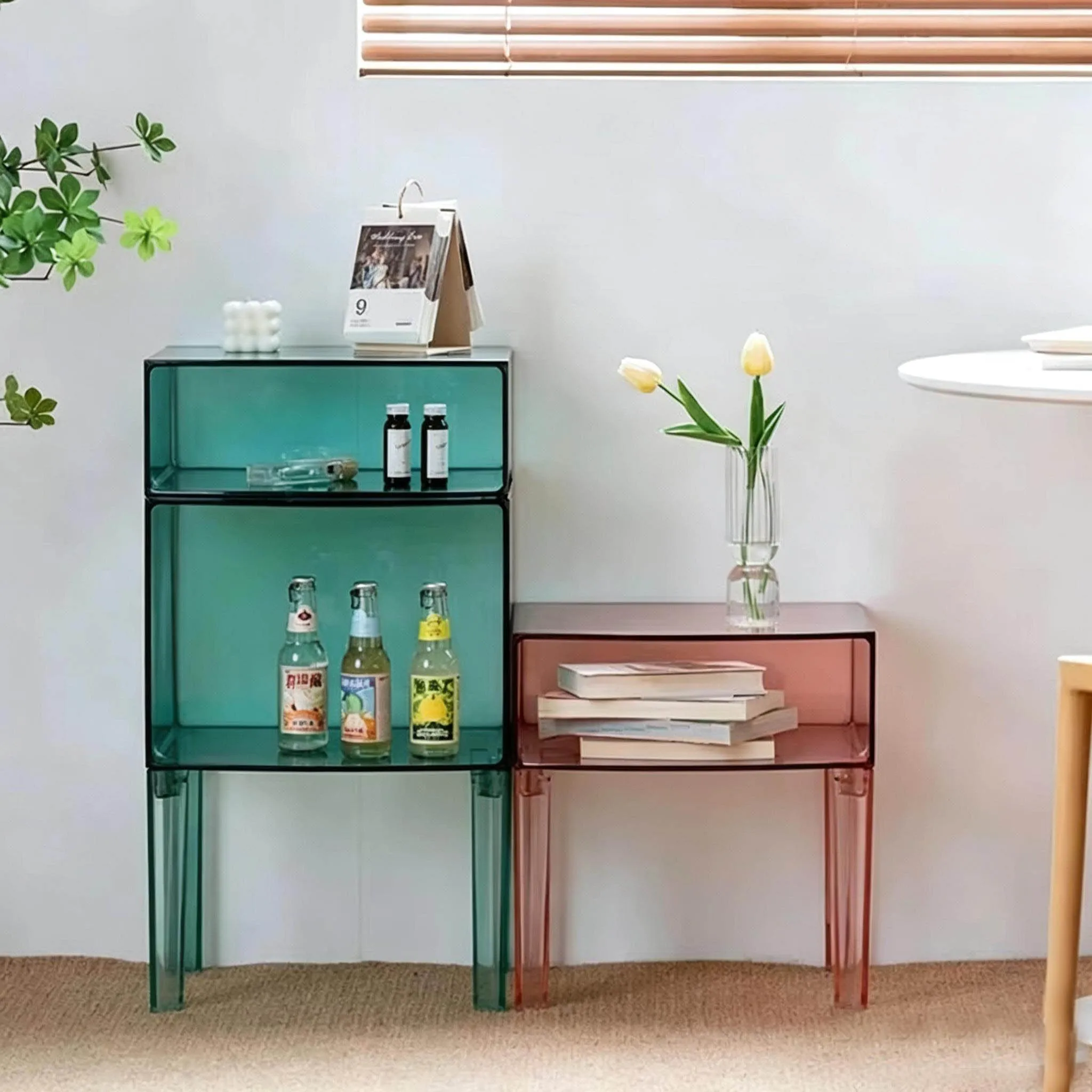 Minimalist Nordic Transparent Nightstand Modern Acrylic Storage Cabinet for Bedroom Stacking Design Space Saving Creative