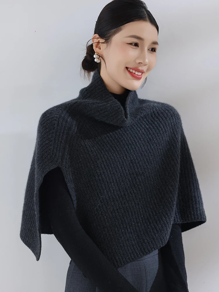 CHICCU المرأة 100% الكشمير متماسكة البلوز شالات الياقة المدورة شال سميك الخريف الشتاء موضة كاذبة طوق معطف سترة التفاف #4