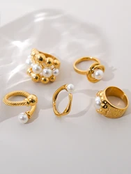 A Summer French Fashion Vintage Stainless Steel Women's Imitation Pearl Ring Commuter Holiday Gift Vacation Beach Date