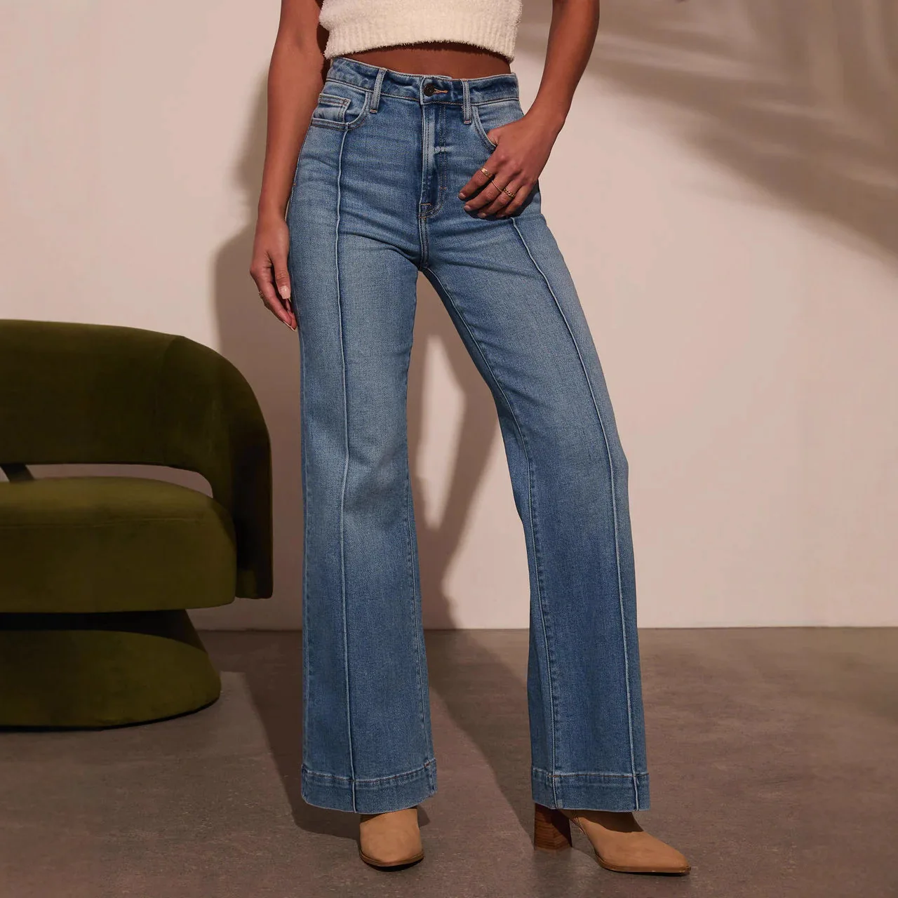 Damskie spodnie z szerokimi nogawkami, jeansy vintage, spodnie z średnim stanem, elastyczne, sprane, postarzane, z kieszeniami, codzienne, do biura, dżinsy, długość do podłogi.