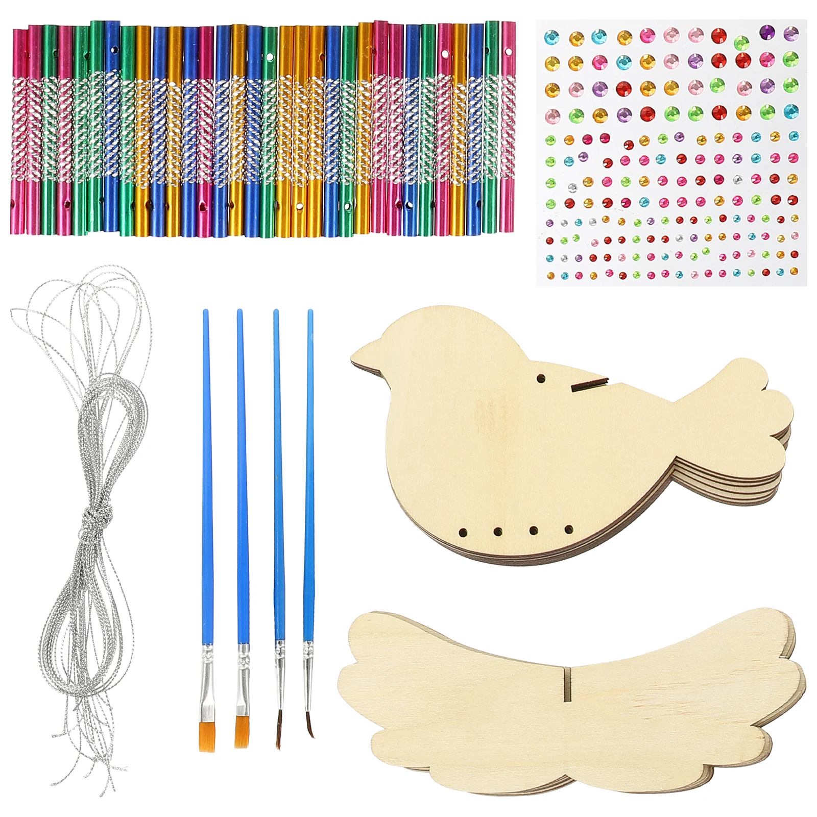 

8 DIY Kits Wood Wind Chimes Unfinished Bird Decor 32 Bells 8M String Garden Outdoor Bird Wind Chime Set Accessories