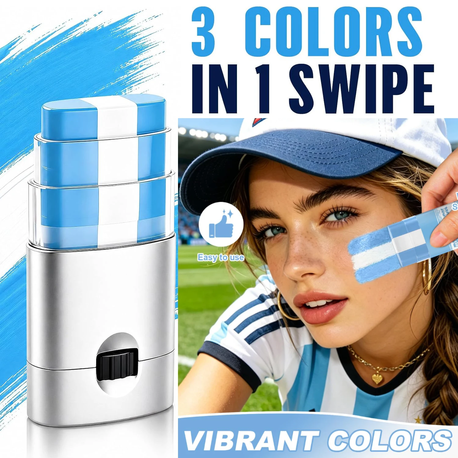 Pintura Facial en Barra con Bandera de País, Franja Azul y Blanca de Argentina, Pintura Corporal para Fanáticos del Fútbol, Resistente al Agua, para Fútbol, Béisbol, Sóftbol, Día de Partido