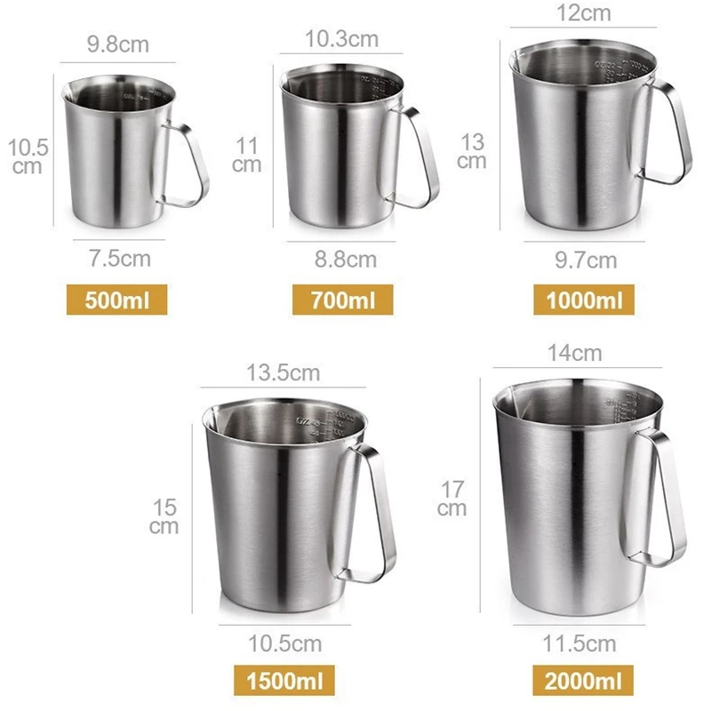 Thick Stainless Steel Measuring Cup with Scale Milk Frother Kitchen Baking Tea Liquid Milk Coffee Large Capacity Measuring Cup 5