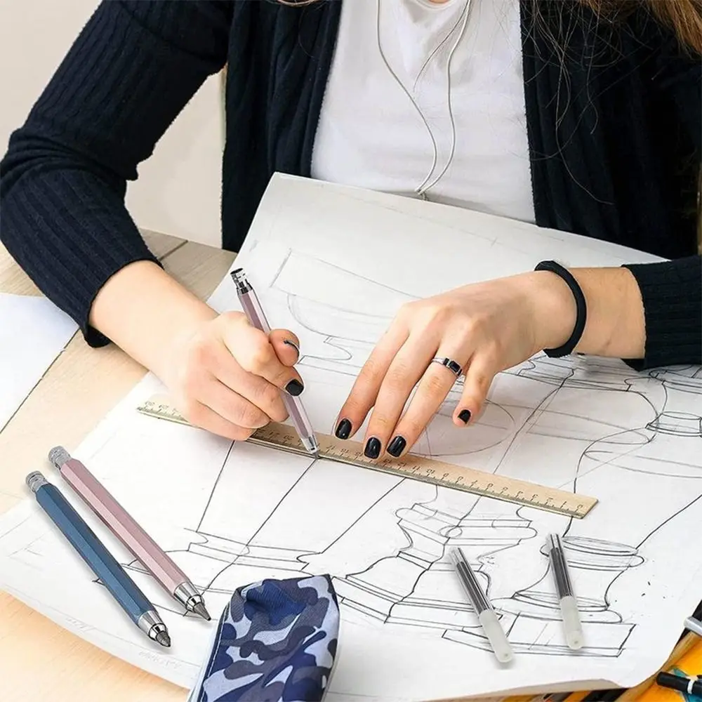 4.0mm Mechanical Pencil Metal Drawing Writing Tool Automatic Pencil Sketch Comics Design 2B/4B/6B/8B/10B Pencil Refill