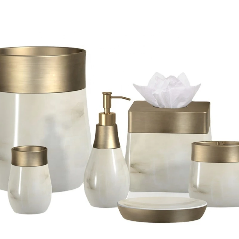 Gold bathroom products luxury bathroom sets accessories 6 pieces Set Poly resin bathroom Accessories sets for home