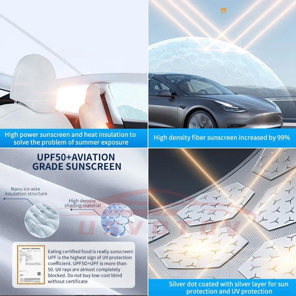 새로운 Tesla Model 3 Y Launch 2021-2025 Sun Shades 유리 지붕 차양 전면 후면 선 루프 채광창 아이스 천 버클 액세서리 썸네일 6