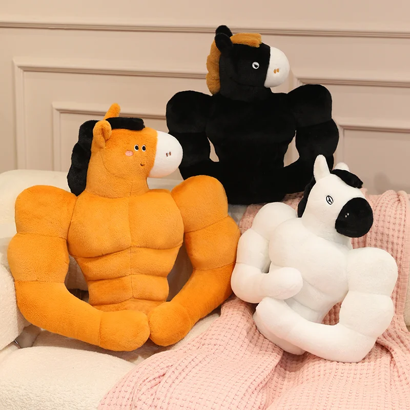 

Большая плюшевая игрушка-лошадь с мускулистым телосложением, мягкая кукла-лошадь, плюшевая игрушка-подушка для объятий, подарок для парня/девушки, 40/50/60 см