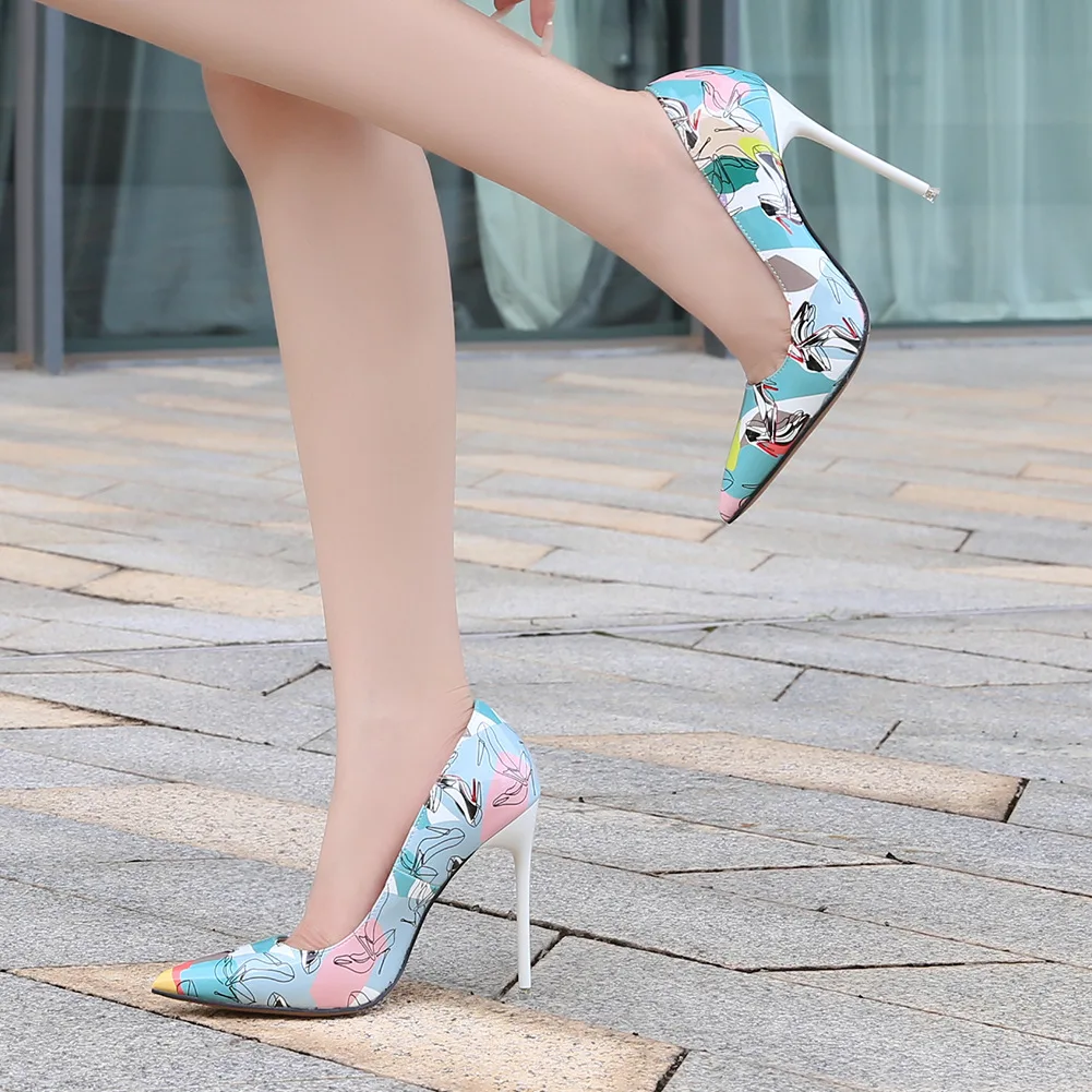 Women Heels Graffiti Colorful Bridal Shoes Women Pumps Sexy High Heels Pointed Toe Party Wedding Shoes Stiletto Plus Size 35-42