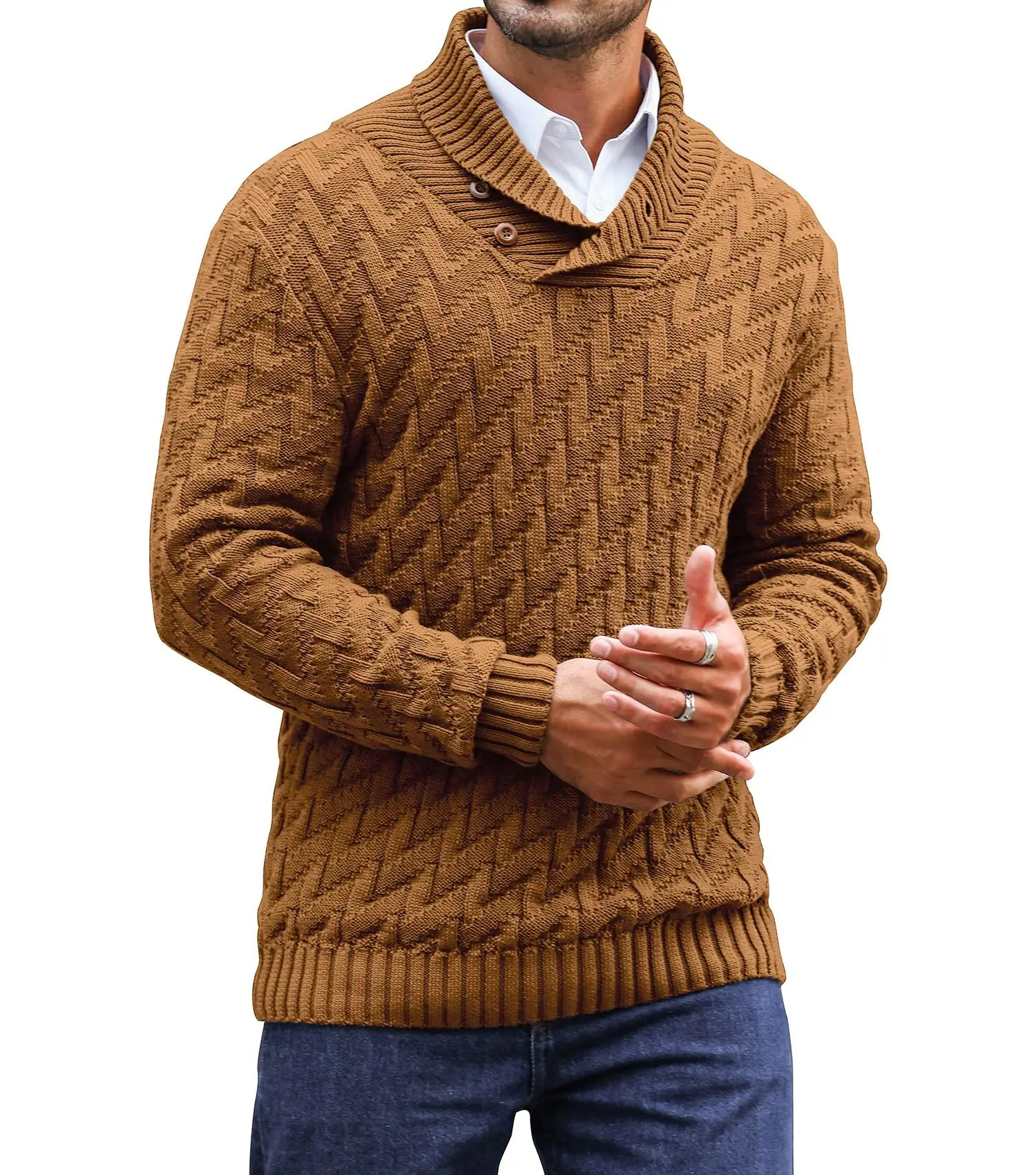 

Men's Sweater Spring Shawl Collar Pullover Solid Color Sweater Casual Cable Knit Button-Up Pullover High Quality Tops US Size