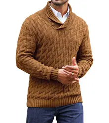 Men's Sweater Spring Shawl Collar Pullover Solid Color Sweater Casual Cable Knit Button-Up Pullover High Quality Tops US Size