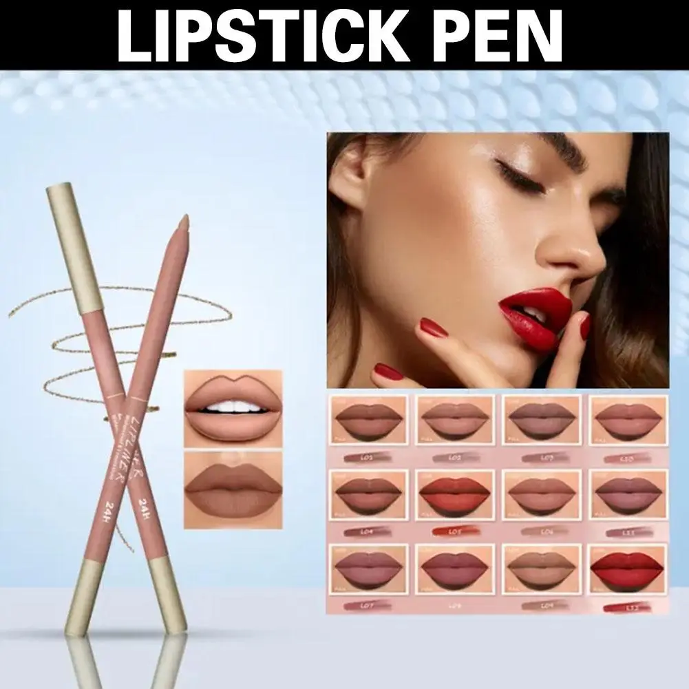 Lanbena 12 Kleur Make-Up Matte Nude Fluwelen Lippenstift Pen Lipliner Met Puntenslijper Waterdichte Langdurige Lippenstift Vrouw Cosmetica