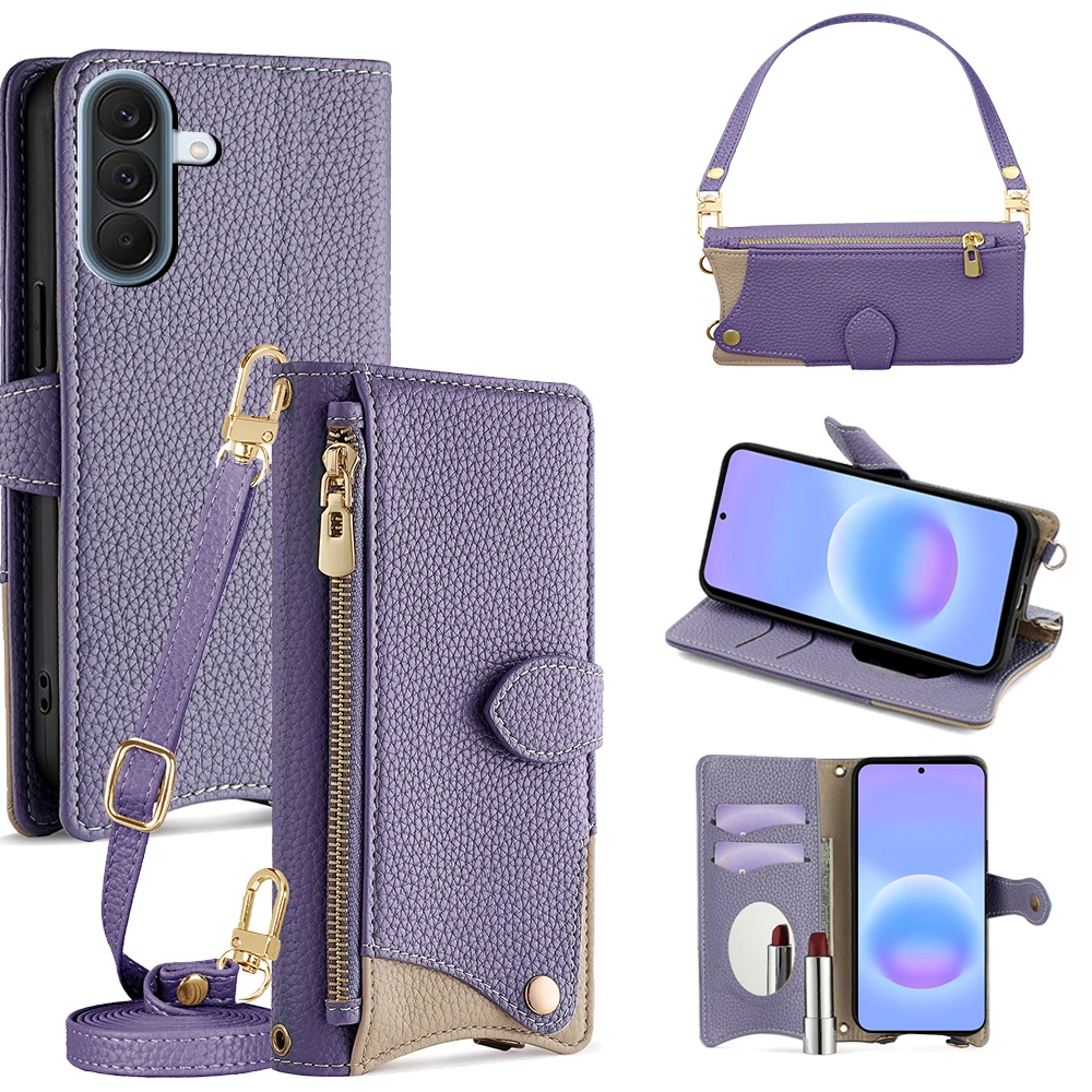 Zipper Leather Wallet Phone Cases For Samsung Galaxy S26 Ultra S25 Plus S24 S23 FE A57 A37 A17 A56 A36 A16 A55 Card Holder Cover