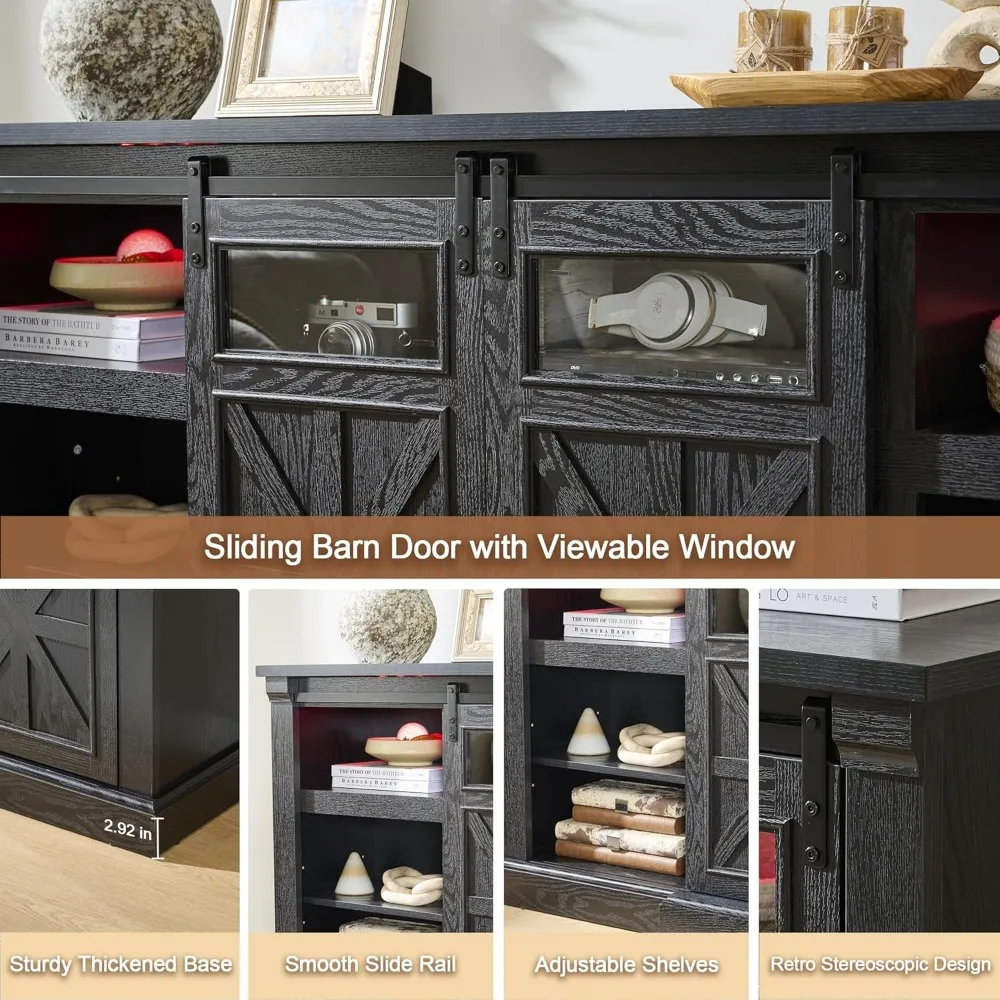 Centro de entretenimiento con chimenea eléctrica para televisores de 80 pulgadas, mesa consola de TV LED estilo granja de 32 altos