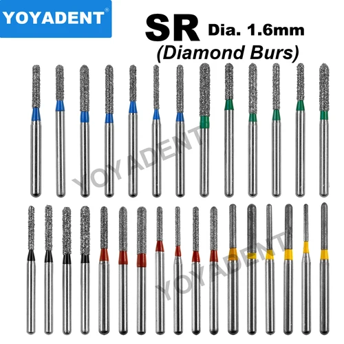 Fresas dentales de diamante tipo SR, taladros de odontología, fresas dentales para pieza de mano de alta velocidad, herramientas de dentista Dia.1.6mm, 10 unidades por paquete