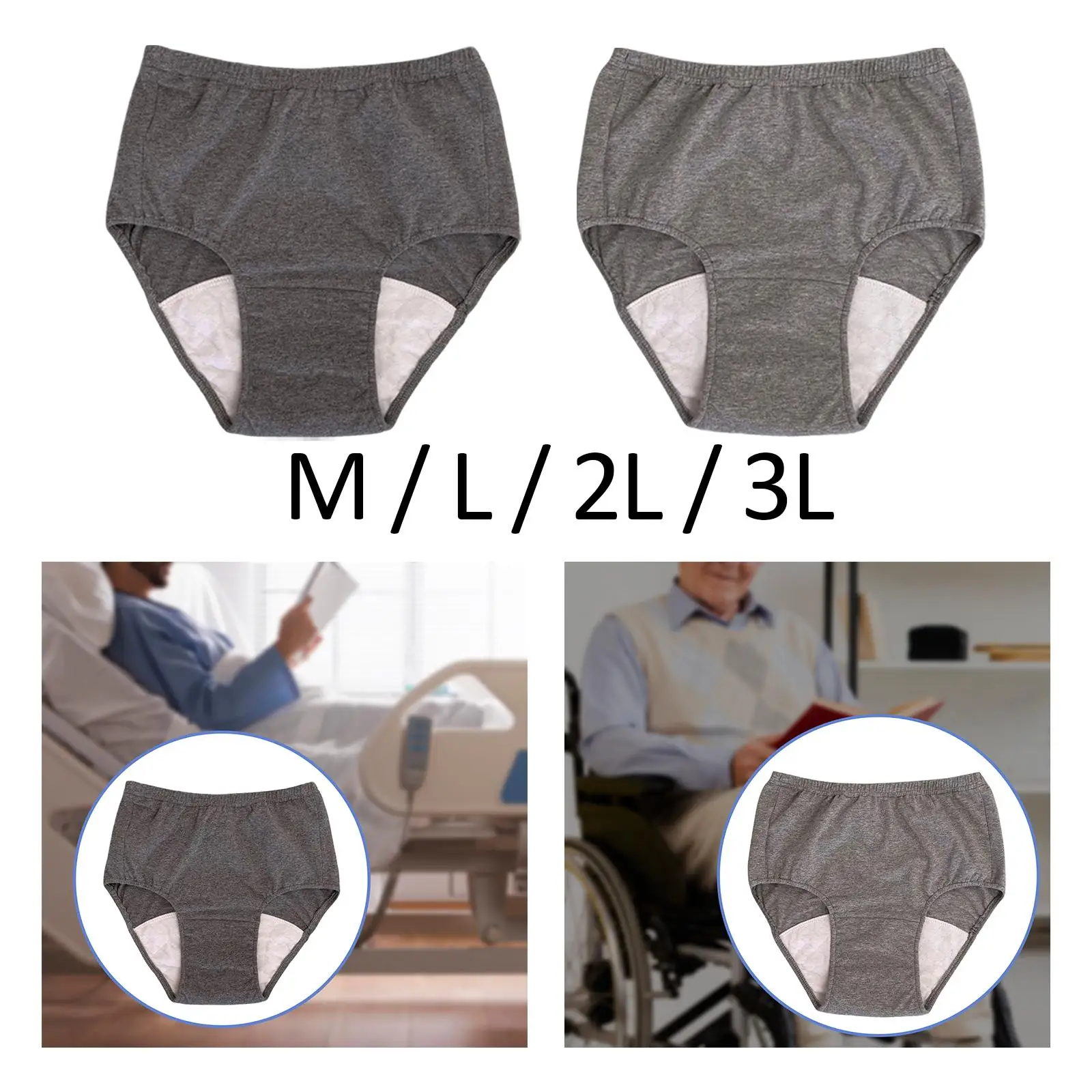 

Reusable Men Incontinence Underwear Water Absorbent Leakproof Diaper Pants Soft Briefs for Long Time Driving Seniors Elderly