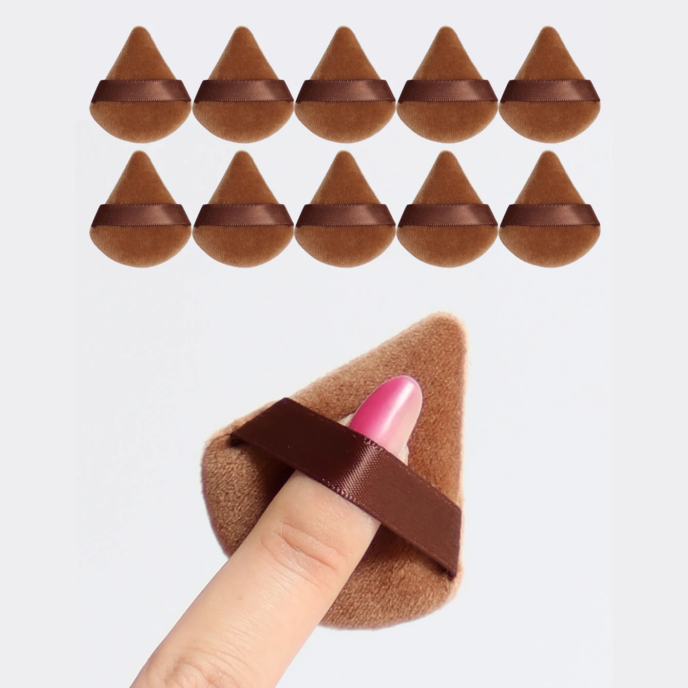 10 szt. Aksamitne puszki do pudru w kształcie trójkąta, miękkie gąbki do makijażu do konturowania twarzy, oczu i narożników