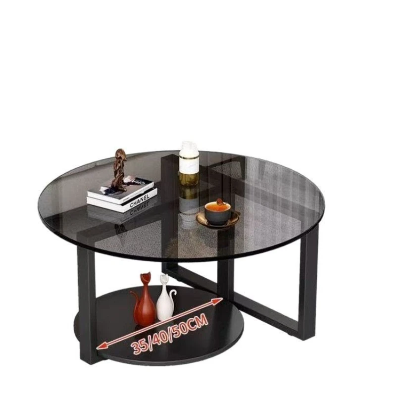 

Round coffee table living room household light luxury modern simple size apartment black tea table drinking tea storage