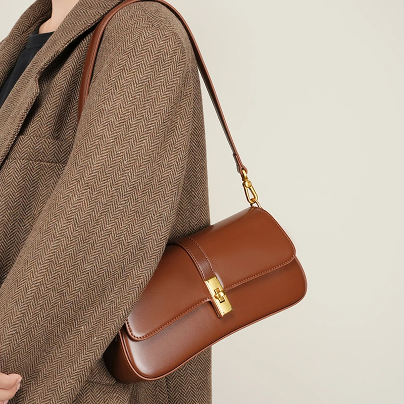 

Burminsa Elegant Smooth Genuine Leather Underarm Shoulder Bags For Women 2025 Luxury Designer Crossbody Purse Ladies Handbags