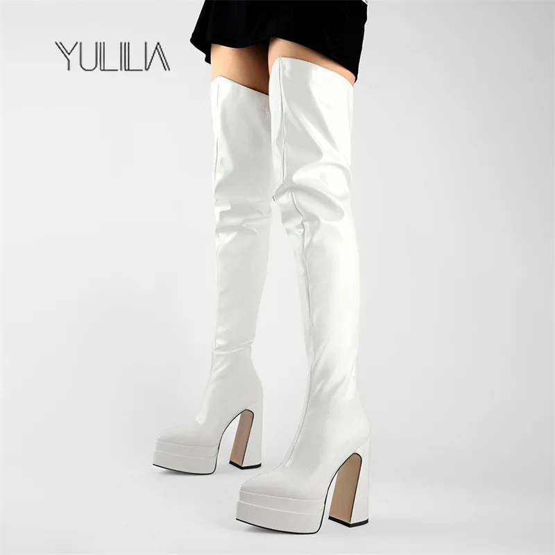 

YULILIA New Sexy Fashion Nightclub Party Office Pointed Patent Leather Show High Heel Women's Over Knee Boots High Boots