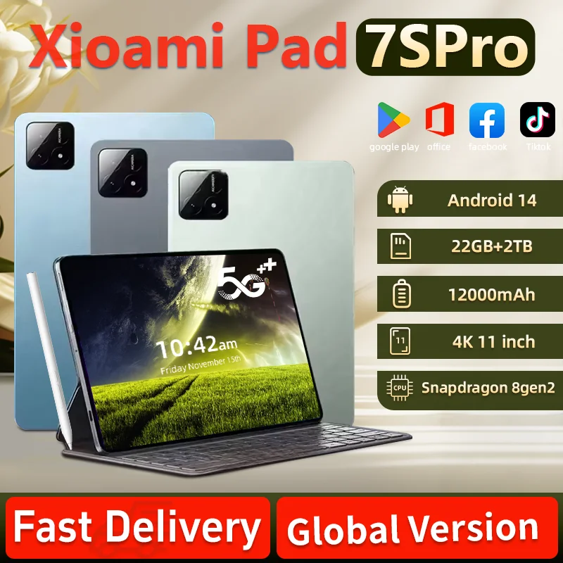 New7S Pro 2025 Tablet, Snapdragon 8gen2 4K Ekran 22 GB RAM 2 TB Depolama Android 14 Sistemi Çift Modlu 5G ve Wi-Fi 20000 mAh