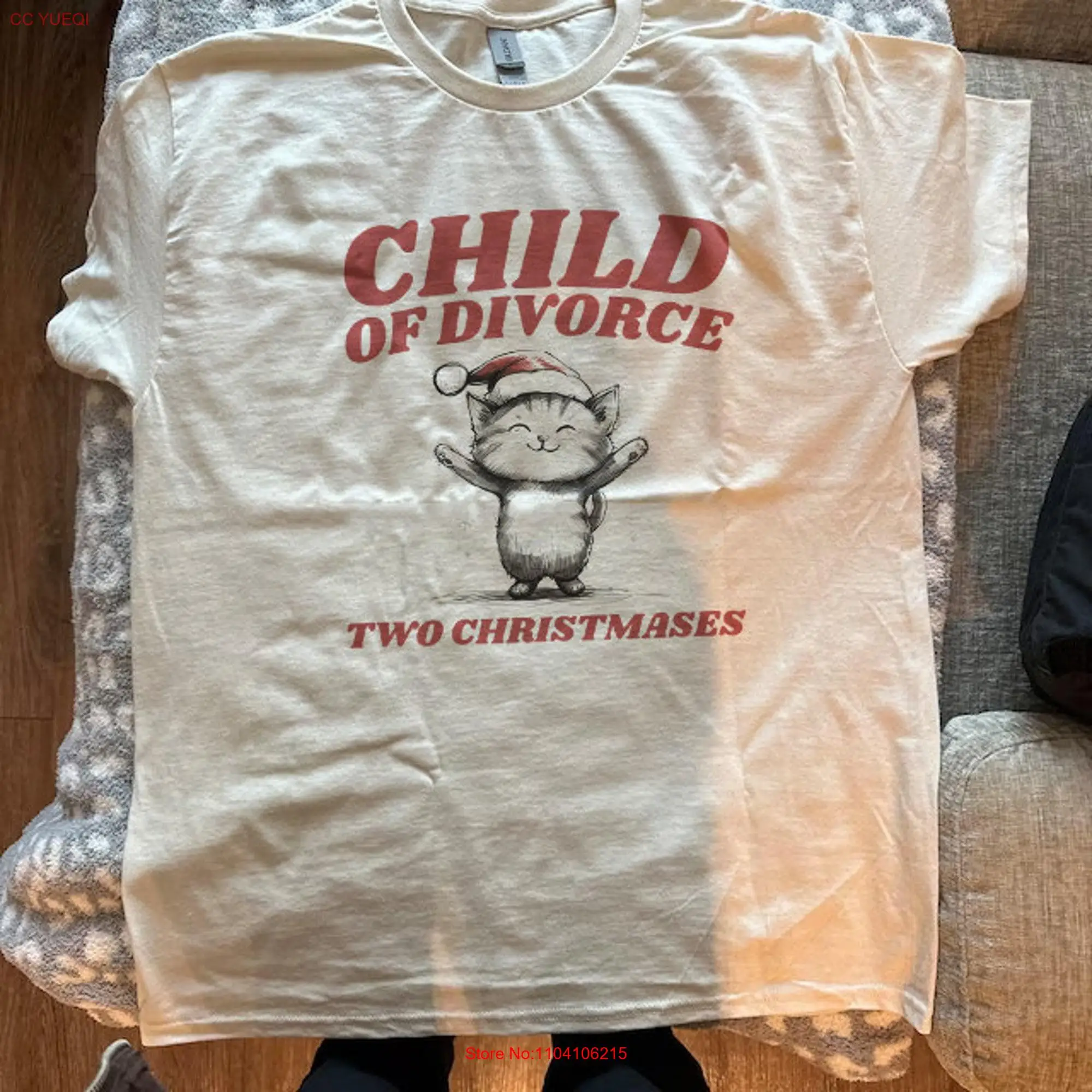 

Child of Divorce Xmas Cat T Shirt Two Christmases Aesthetic Meme Merry Christmas Retro Vintage Unhinged Top Hilarious Quotes