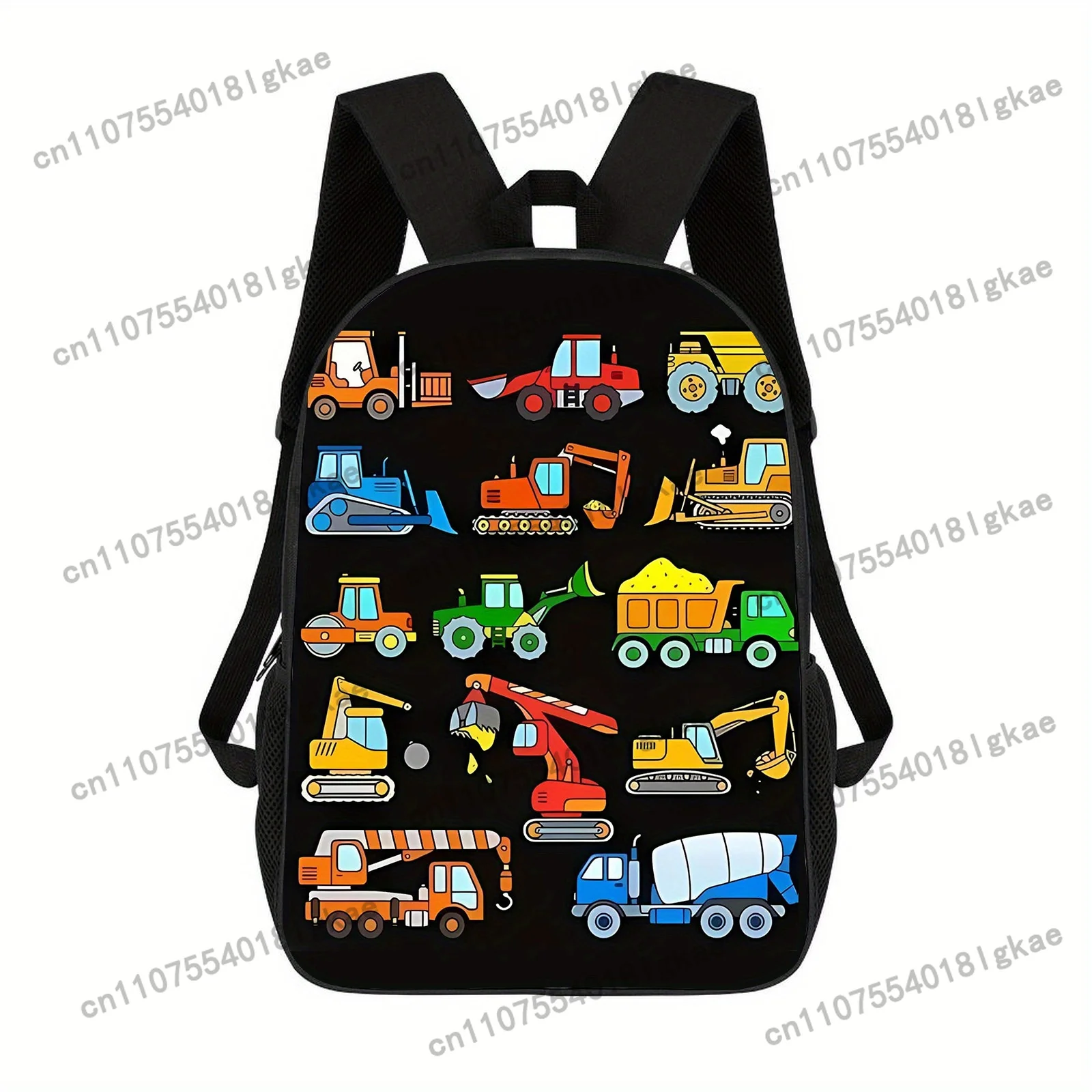1pc & s Vehicle Print Backpack - Heavy Duffel Bag with Bulldozer, Dump Truck & Excavator Design, Adjustable Strap, Zipper Closur