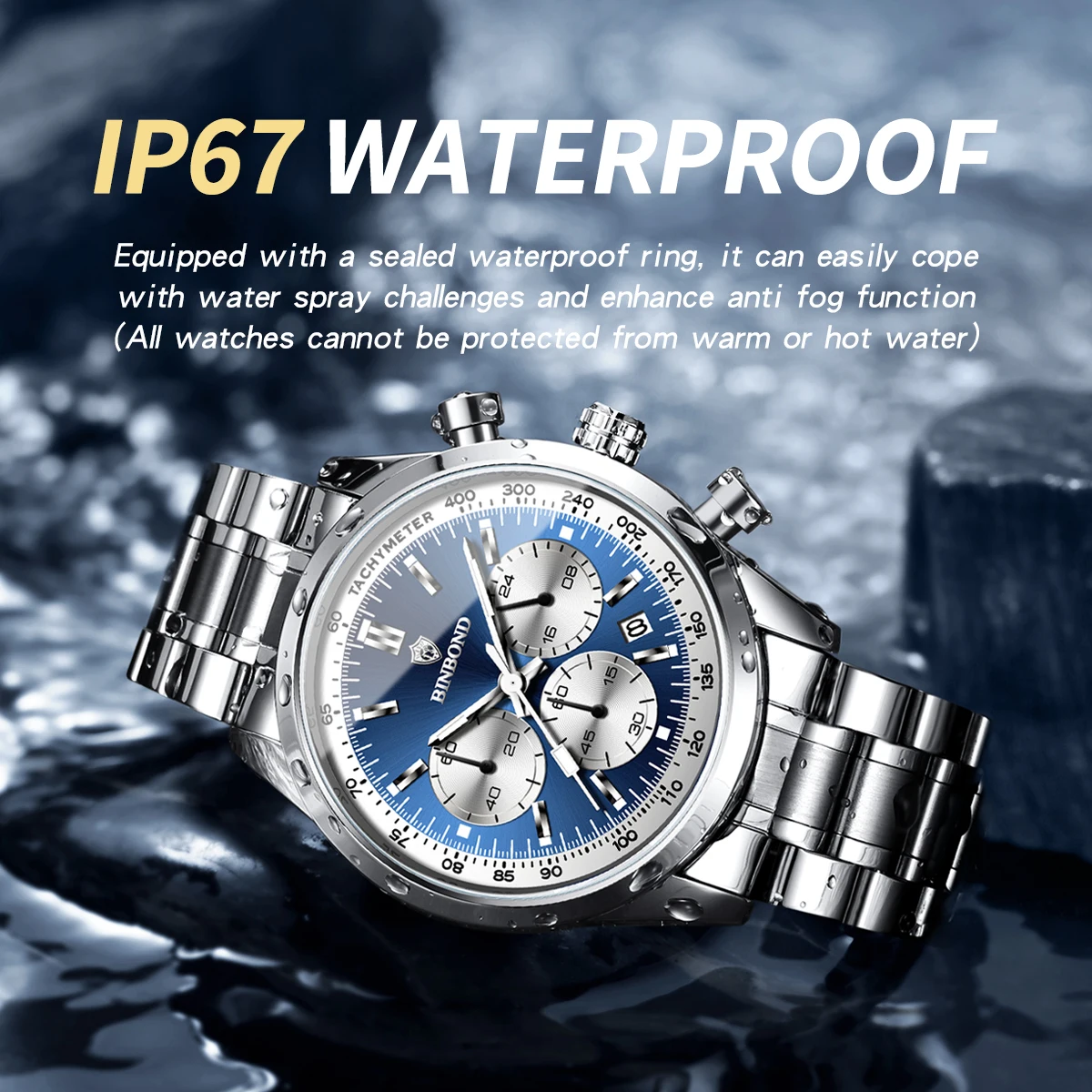 ساعات BINBOND من الفولاذ المقاوم للصدأ مقاومة للماء ومضيئة وتاريخ تلقائي ساعة يد عصرية للأعمال TimerLuxury ساعة كوارتز رجالية للرجال