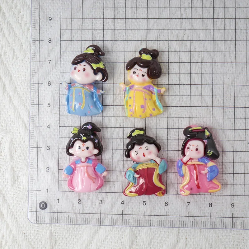 10/100pcs Resin Vintage Dynasty Ancient Tang Hanfu Girl Patch DIY Pendant Minature Pattern Applique Diy Scrapbook Decor Crafts