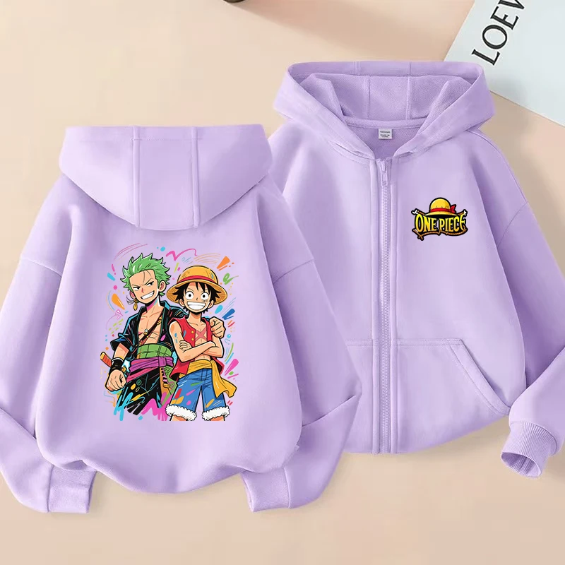 

Kids Boys Spring Autumn Coat One Piece Luffy Zoro Zipper Hoodie Harajuku Printed Hooded Jacket with Zip Up Design Baby Clothing