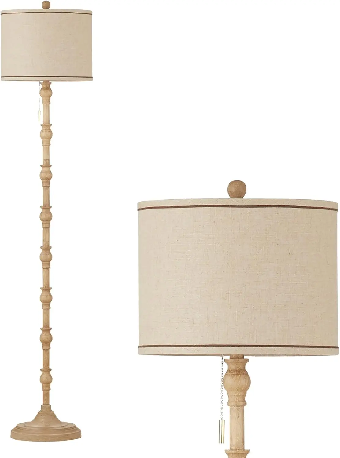 63.5‑Inch Cream‑Tone Vintage Farmhouse‑Style Standing Floor Lamp, Pull‑Chain Switch, 3 Color‑Temperature Modes, Bulb Included, For Living‑Room & Bedroom