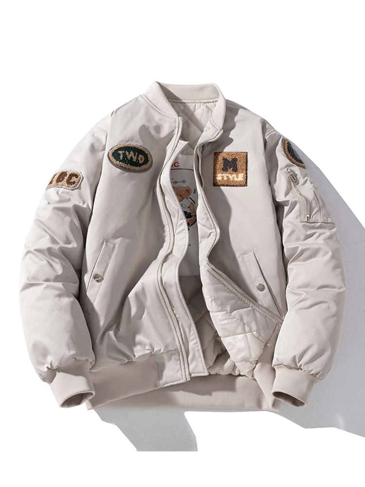 

Thiened Retro Towel Embroidery Baseball Jaet Pilot Coat Men Women Trendy Brand Japanese Sle Autumn Winter Cotton Jaet