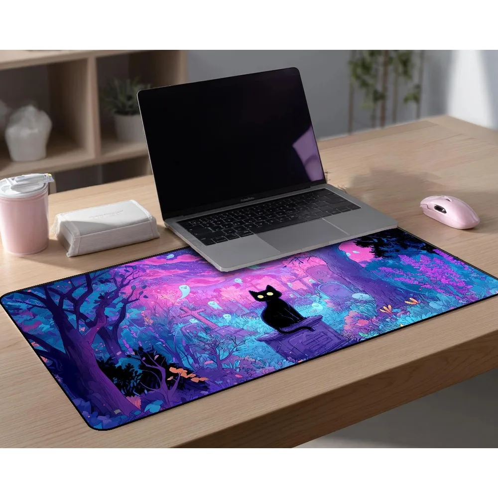 Anime TCG Playmat ,Trading Card Game Accessories,PC Game Accessory,Black Cat Gaming Desk Mat: Fantasy Cemetery TCG Playmat