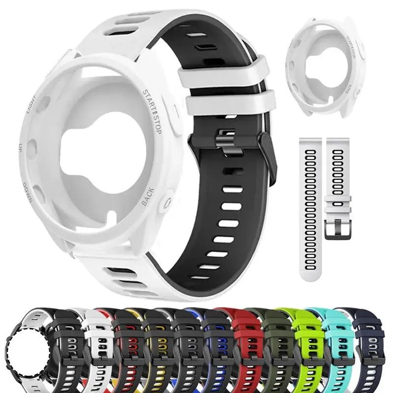 Silikonowe etui + pasek do zegarka Garmin Forerunner 965, ochrona przed zarysowaniami, miękka obudowa na nadgarstek do Garmin 965.
