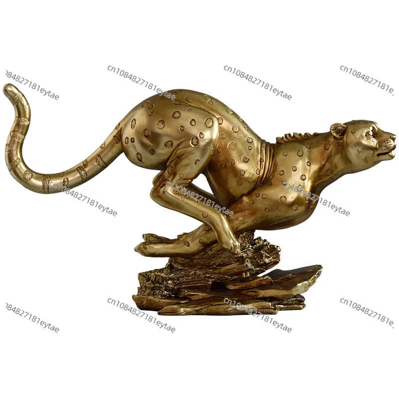 Golden Leopard Resin Sculpture, Handcrafted Cheetah Statue, Home Decor Accessory