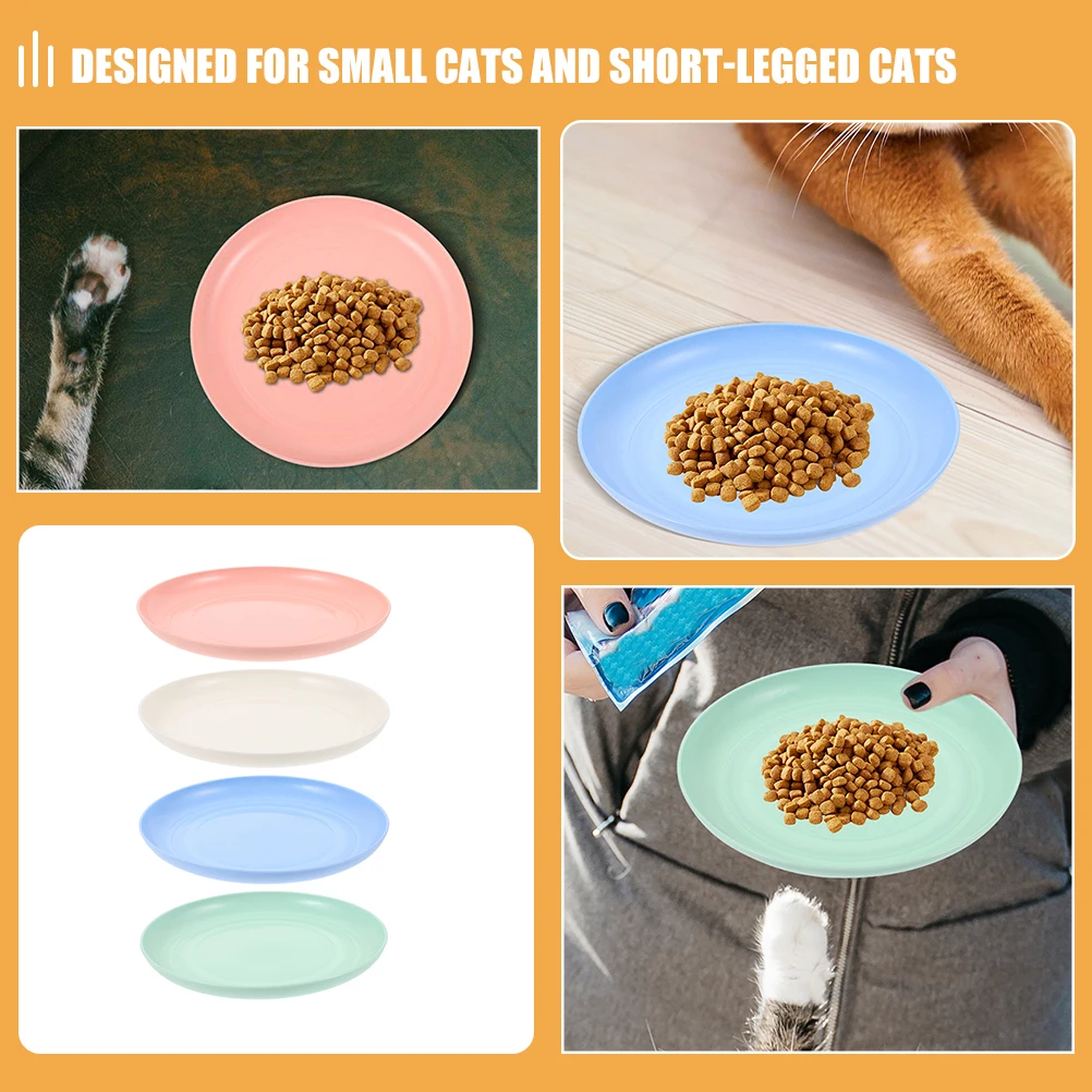 

4 Pcs Cat Food Dish Set Shallow Bowls Small Cats Easy Cleaning Sturdy Pet Feeding Plates Round Design Stable Base Reduces