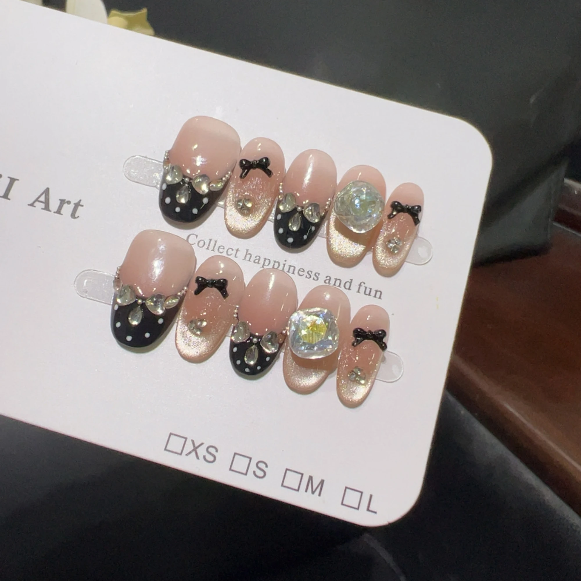 

10pcs high-end Sweet vinegar fresh and delicate fragrance bow handmade coffin French tips fake nails