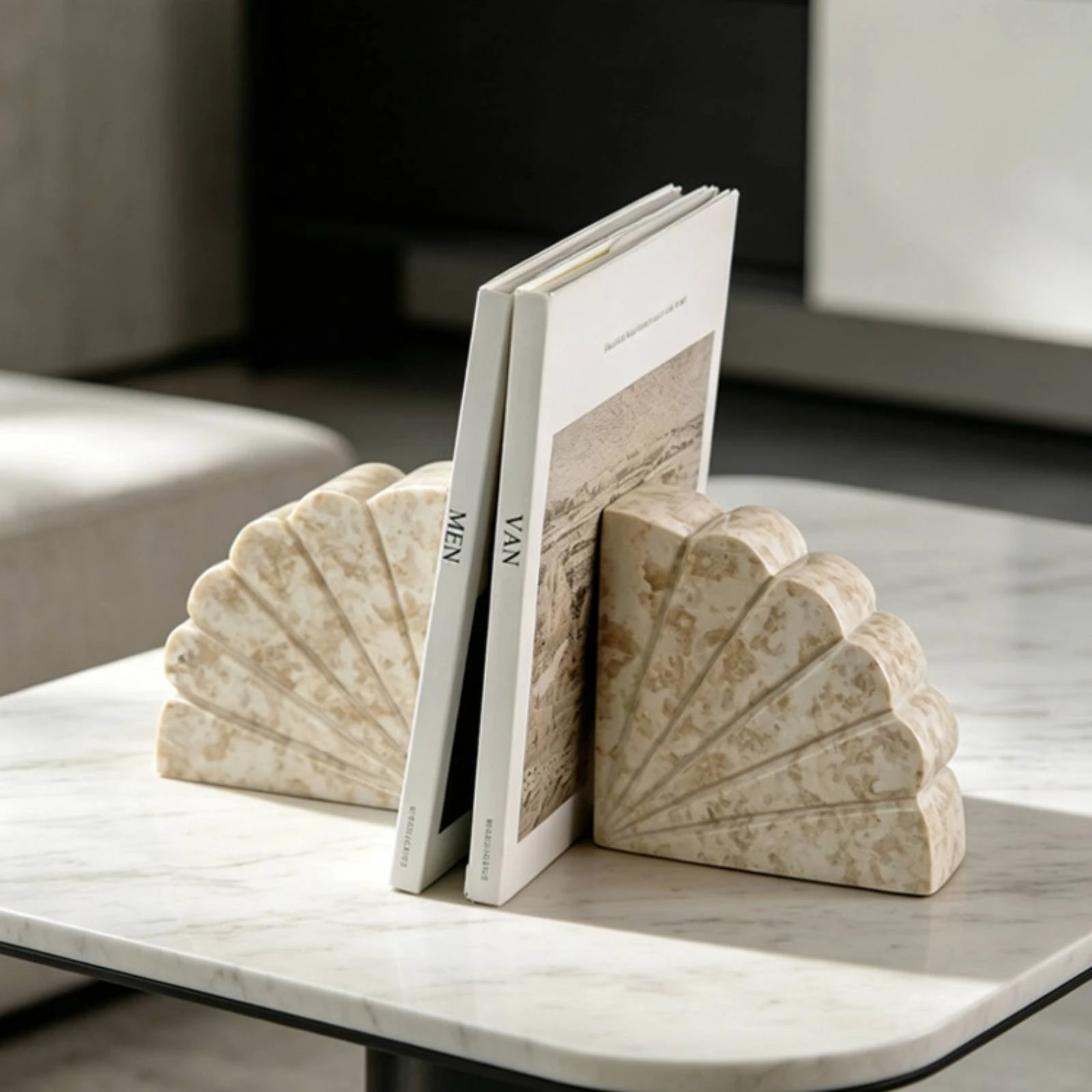 Shell Bookend Marbled Decorative Bookend Sculpture Unique Decor Lightweight for Collectors, Bookshelf, Desktop
