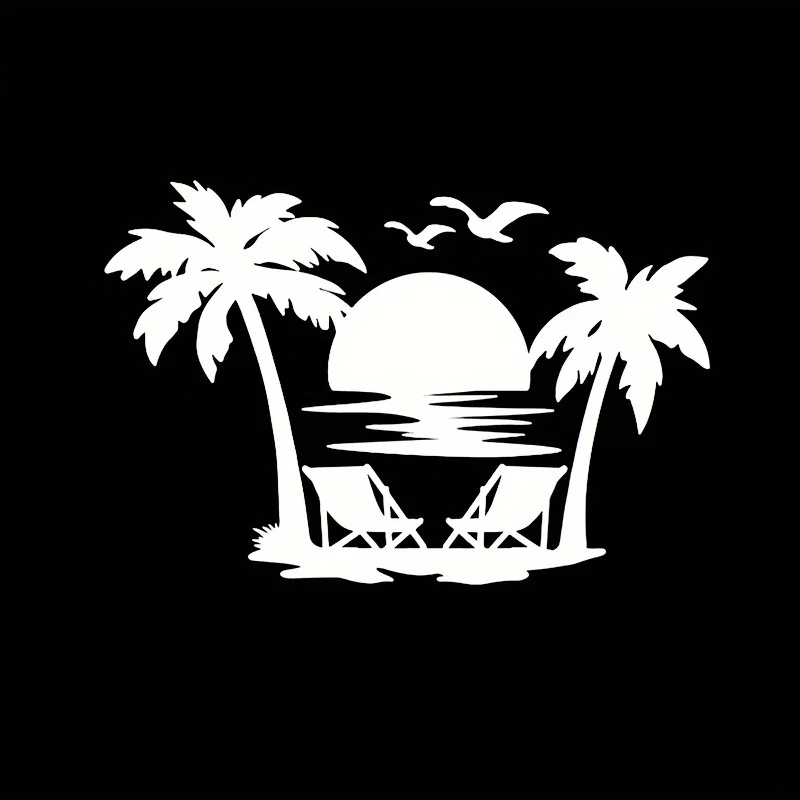 Beach Sunset Palm Trees Beach Chairs Car Sticker for Laptop Truck Wall