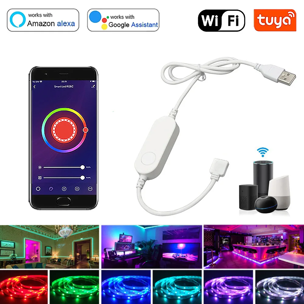 Tuya WiFi LED Controller 5V12V Voice Control For 5050 RGB led Strip Light Smart Life App Control Work with Alxea Google Assitant