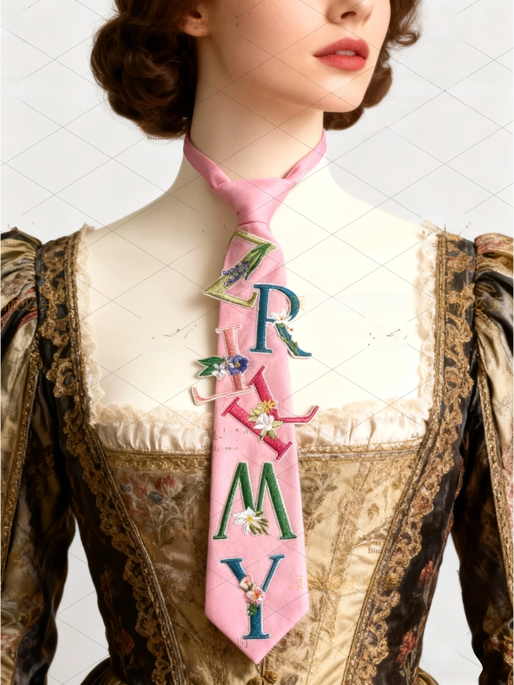 children's-casual-irt-tie-adult-artistic-small-college-leisure-accories-pink-design-forest-system-embroidered-letter