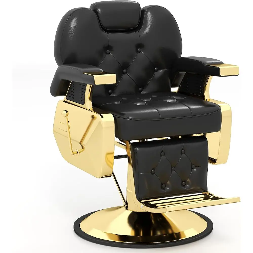 

Vintage Hydraulic Barber Chair with Adjustable Headrest & Footrest, Gold/Black for Salon & Spa Use