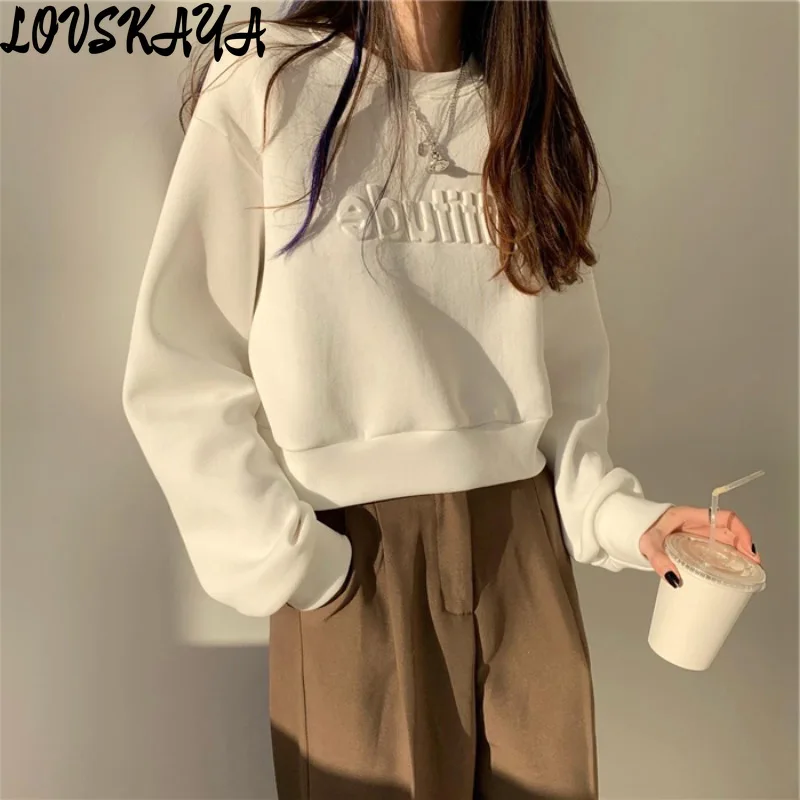 

Thin and loose fitting small chic Hong Kong style round neck top short hoodie women's spring and autumn fashion ins