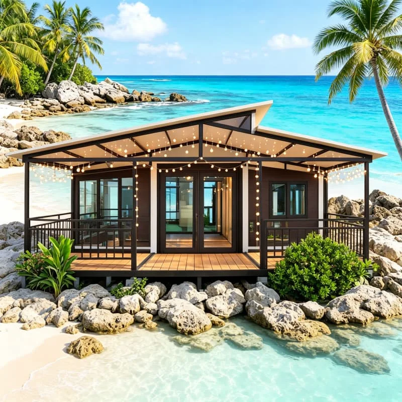 Folding Prefab Container Fold Out Flat Pack Unit Customized Anti Rust Mobile Cabin for Beach Shack Coastal Vacation Rental Home