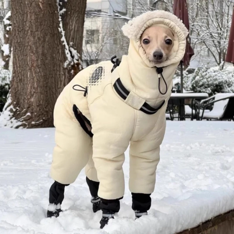 Winter Big Dog Clothes Warm Greyhound Cotton Clothes Large Dog Coats Outdoor Luxury Cold Protection Pets Coat Medium White view 4