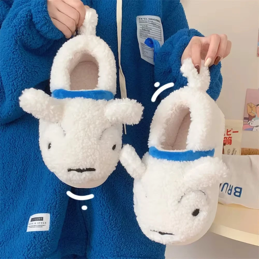 

Cartoon Crayon Shin-Chan Nohara Shiro Cotton Slippers Women's Winter Heel Covered Warm Comfortable Velvet Home Indoor Slippers