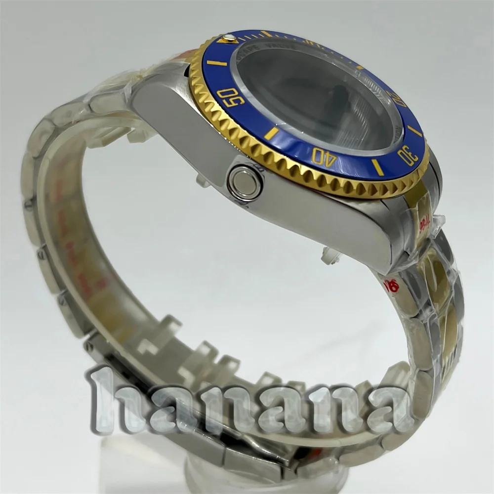 Двухцветный золотой и серебряный корпус для дайвинга NH35 43 мм с браслетом из сапфирового стекла в сочетании с механизмом NH34 NH35A Miyota 9015 PT5000