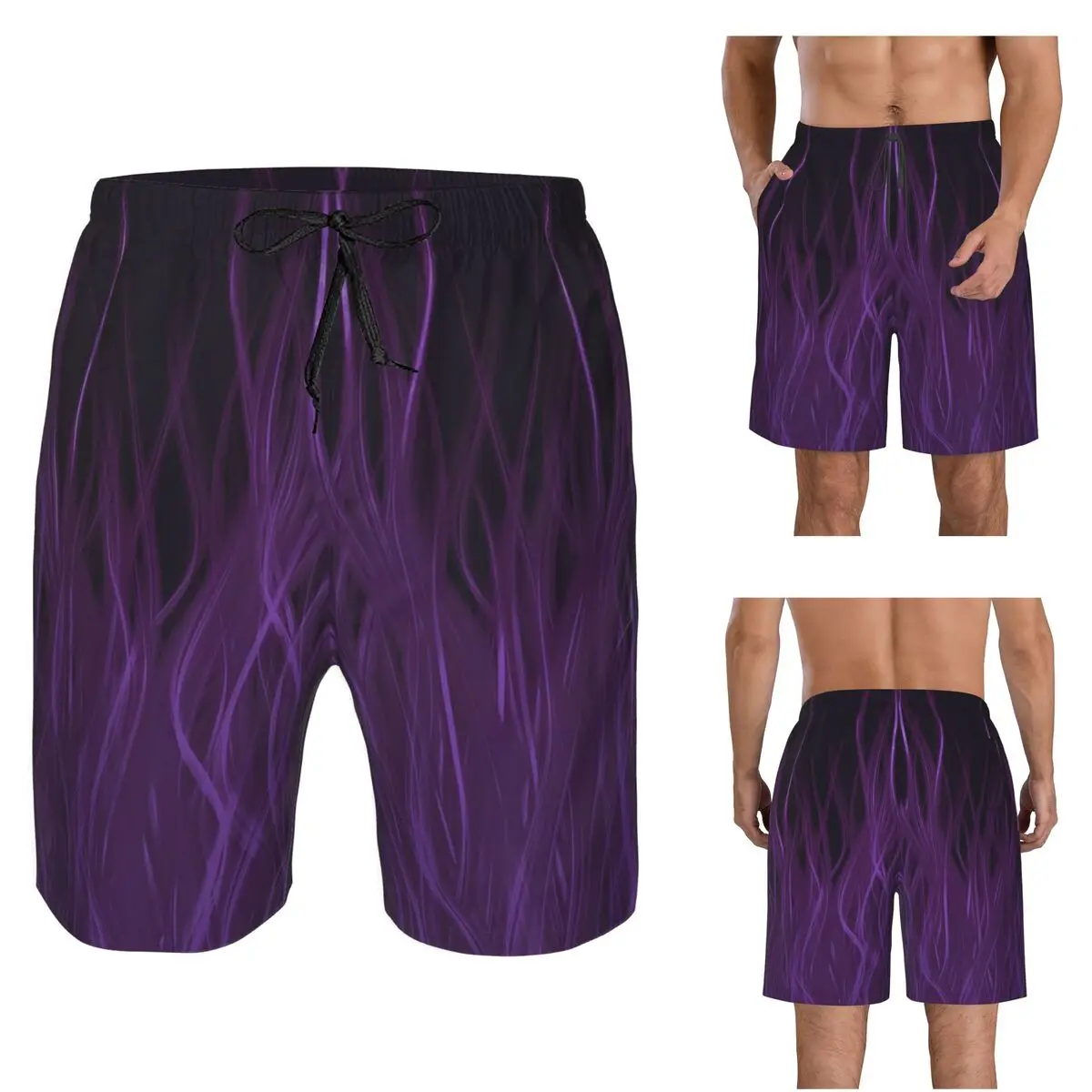 Finger Flames Purple Trunks Beach Board Shorts Casual Quick Dry Swim Summer Men Pants