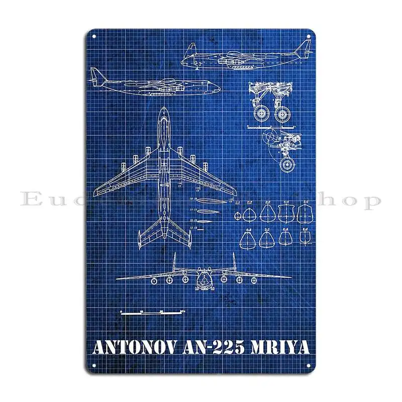 Vintage Blueprint Of Antonov An 225 Mriya Aircraft Metal Plaque Painting Wall Pub Custom Iron Rusty Tin Sign Poster